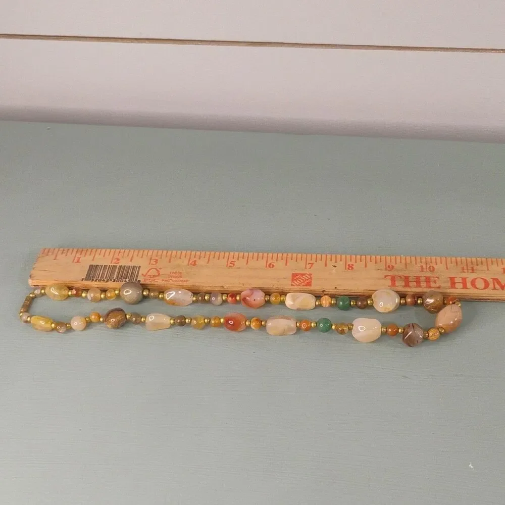 Bohemian Beggars Beads Natural Agate & Jade Beaded Necklace Barrel Clasp